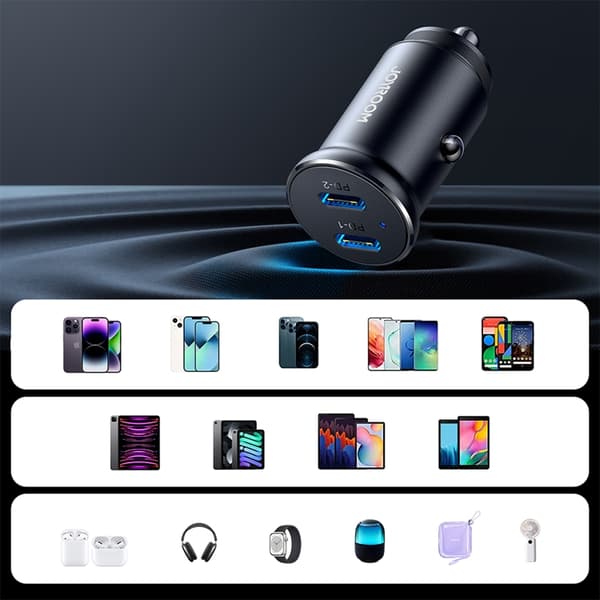 Joyroom Mini Metall Billaddare 30W 2x USB-C - Svart