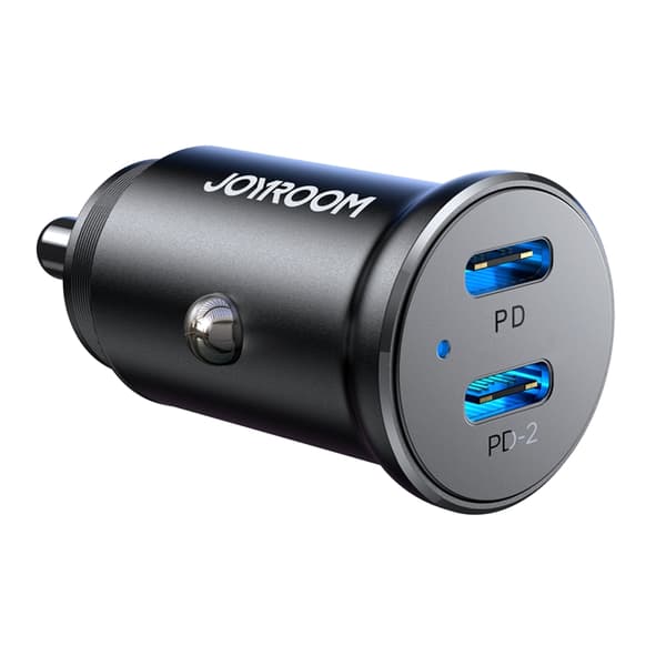 Joyroom Mini Metall Billaddare 30W 2x USB-C - Svart