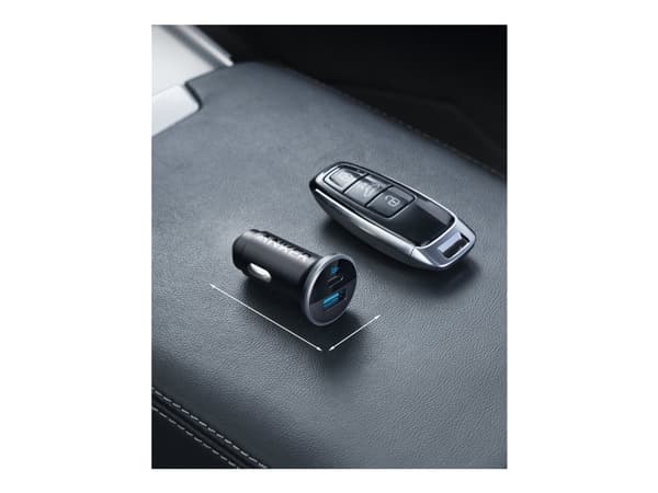 Anker 323 - Autovirtasovitin - 52,5 W - 3 A - IQ 3.0, pikalataus - 2 lähtöliitäntää (USB, 24-nastainen USB-C) - musta