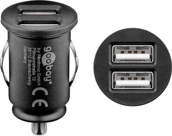 Goobay Dubbel USB-bilsladdare (12 W) 12 W max. 2,4 A (12/24 V) 2x USB musta