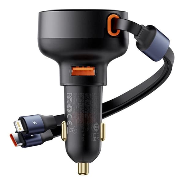 Baseus Enjoyment USB-A Billaddare med USB-C/Lightning 60W Kabel - Svart