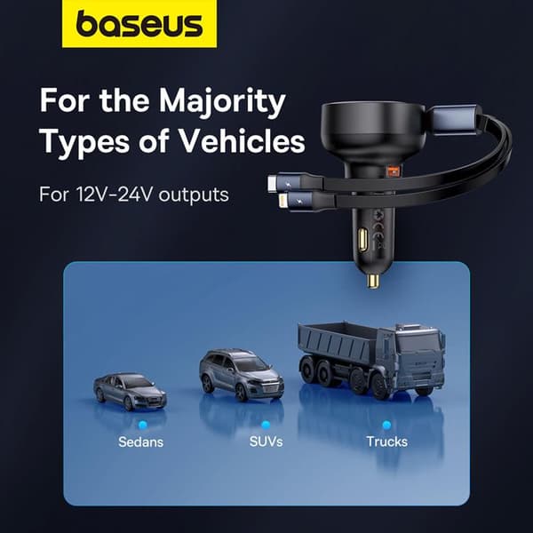 Baseus Enjoyment USB-A Billaddare med USB-C/Lightning 60W Kabel - Svart