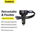 Miniatyrbild 6 av 11: Baseus Enjoyment USB-A Billaddare med USB-C/Lightning 60W Kabel - Svart
