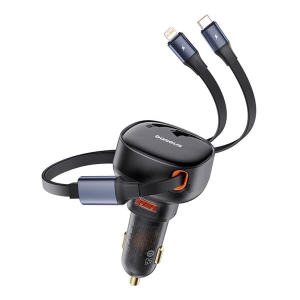 Baseus Enjoyment USB-A Billaddare med USB-C/Lightning 60W Kabel - Svart