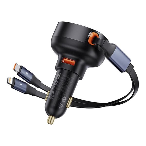 Baseus Enjoyment USB-A Billaddare med USB-C/Lightning 60W Kabel - Svart