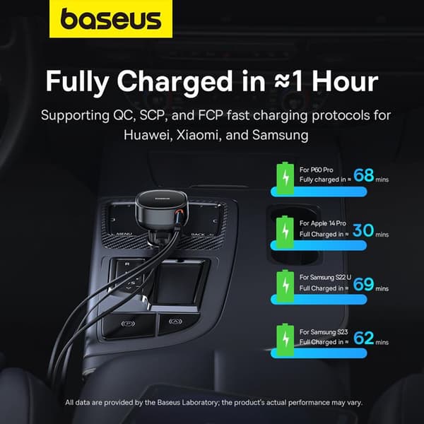 Baseus Enjoyment USB-A Billaddare med USB-C/Lightning 60W Kabel - Svart