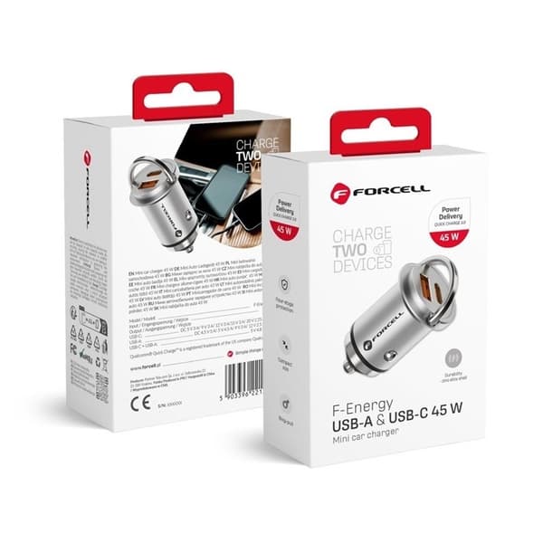 Forcell Billaddare USB-A/USB-C F-Energy 20W - Silver