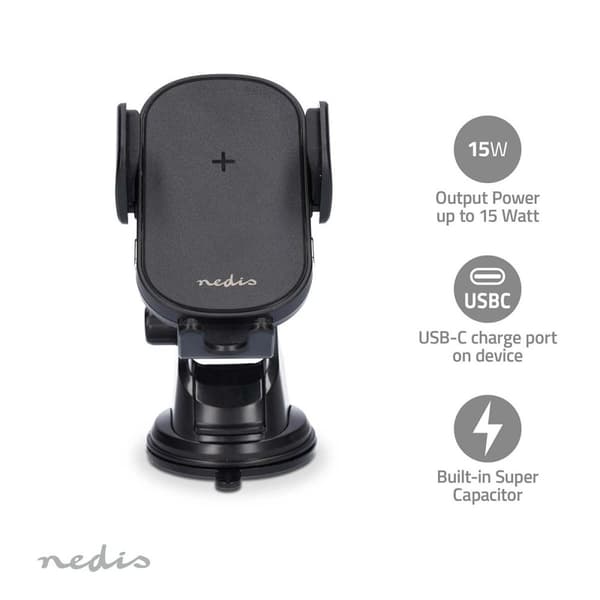 Nedis Langaton Autolaturi | 7.5 / 10 / 15 W | 1.5 / 1.67 / 2 A | 1.00 m | FOD / Ylijännite / Ylikuumenemissuoja / Ylivirta | USB Type-C™ | Sisältää ka