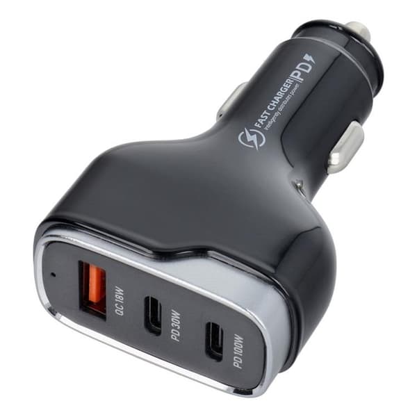 Billaddare USB-C USB QC/2x USB-C - Svart