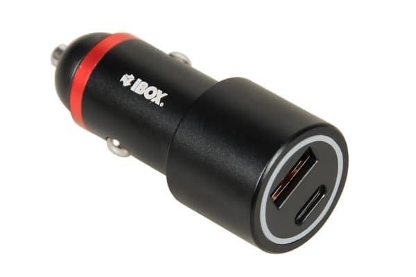 iBOX C-20 - Bilstrømadapter - 48 watt - 3 A - Huawei Fast Charge, PD 3.0, QC 3.0, AFC, SCP, Apple 2.4A - 2 utgangskontakter (USB, 24 pin USB-C) - sva