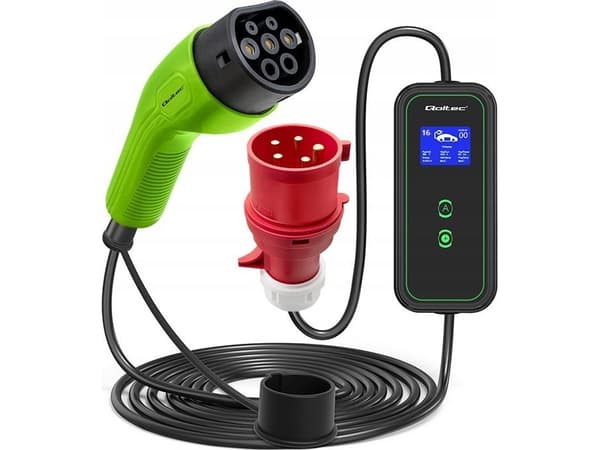 Qoltec Mobile EV-laturi säädettävällä 2in1 Type2 | 11kW | CEE 5 PIN | Wi-fi | LCD | 3-vaiheinen | Kannettava | Wallbox | 5m
