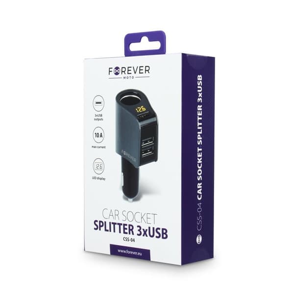 Forever Billaddare 3x USB CSS-04 - Svart