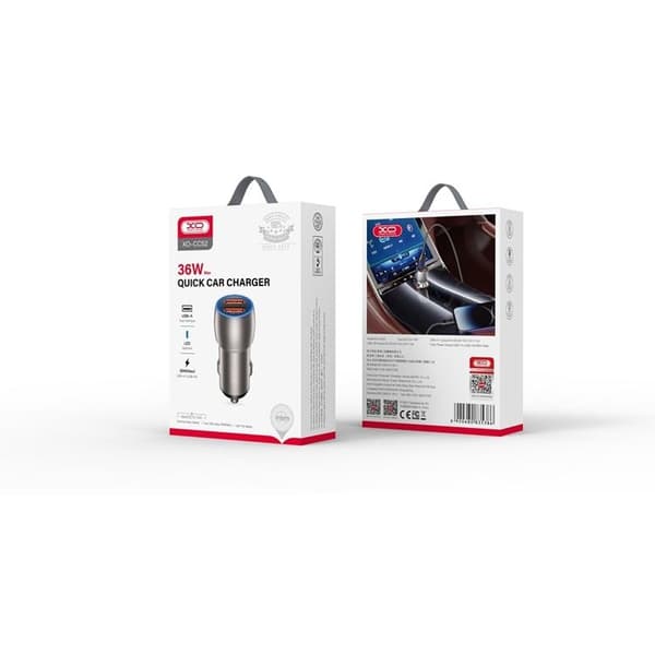 XO Billaddare 2x USB QC 36W + Micro-USB Kabel CC52 - Grå