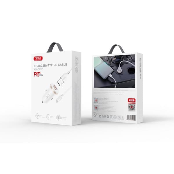 XO Billaddare 30W 1x USB 1x USB-C + USB-C Kabel CC56 - Vit