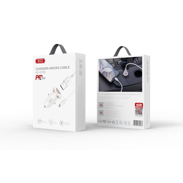 XO Billaddare 30W 1x USB 1x USB-C + Micro-USB Kabel CC56 - Vit