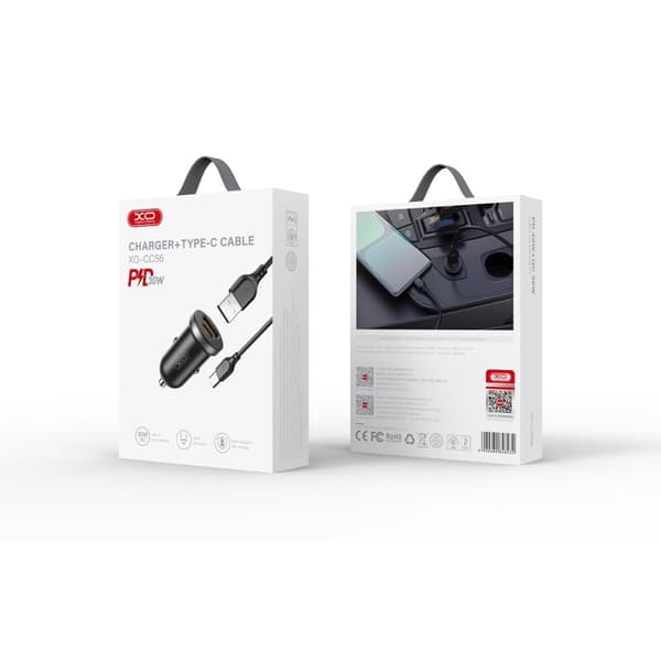 XO Billaddare 30W 1x USB 1x USB-C + USB-C Kabel CC56 - Svart
