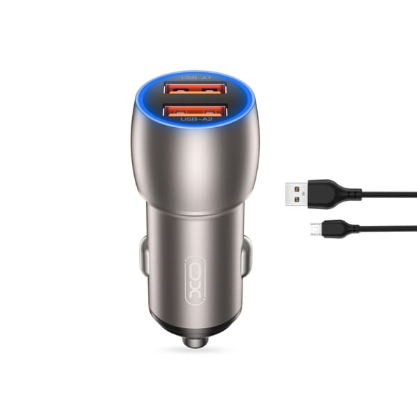 Xo biloplader CC52 QC 36W 2x USB grå + microUSB-kabel
