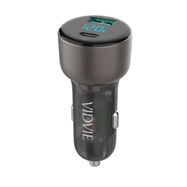 Bil-laddare med LED-display 2x (USB-A USB- C)