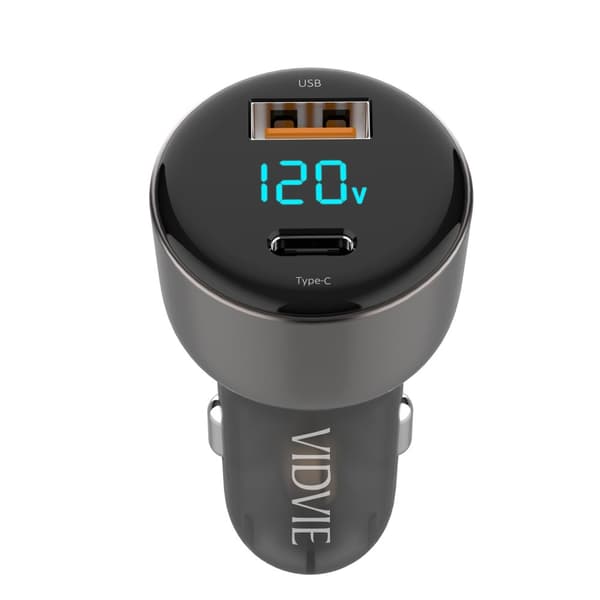 Bil-laddare med LED-display 2x (USB-A USB- C)