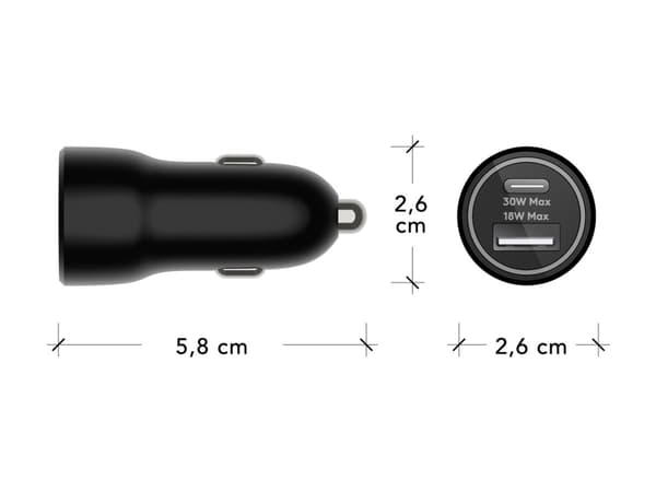 dbramante1928 re-charge - Bilstrømadapter - 30 watt - 2 utgangskontakter (24 pin USB-C, USB) - svart