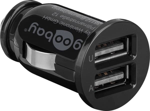 Goobay Dual USB laddare för bil USB-C™, USB-A (12 W) Laddningsadapter för bil med 2x USB-A och USB-C™-kabel 1,0 m (svart)