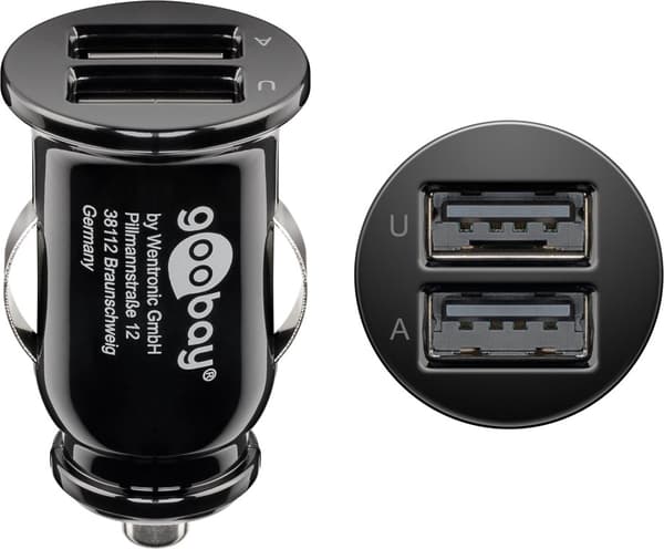 Goobay Dual USB laddare för bil USB-C™, USB-A (12 W) Laddningsadapter för bil med 2x USB-A och USB-C™-kabel 1,0 m (svart)