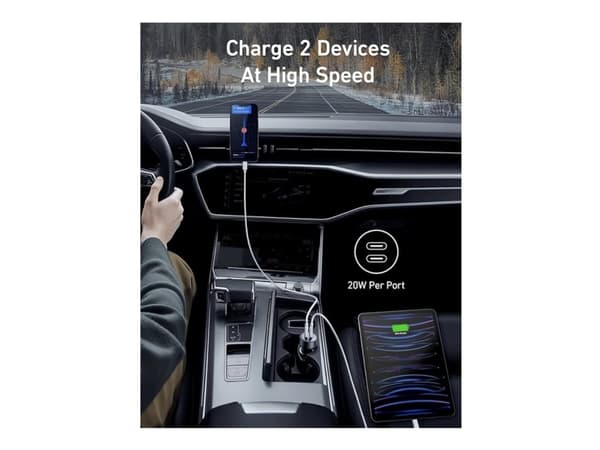 Anker Nano - Strömadapter för bil - 167.5 Watt - Ultra Fast Charge - 3 utdatakontakter (2 x USB-C, USB) - med USB-C-kabel (1m)