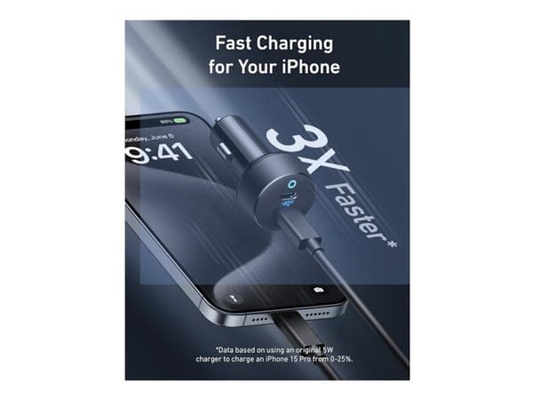 Anker Nano - Strömadapter för bil - 167.5 Watt - Ultra Fast Charge - 3 utdatakontakter (2 x USB-C, USB) - med USB-C-kabel (1m)