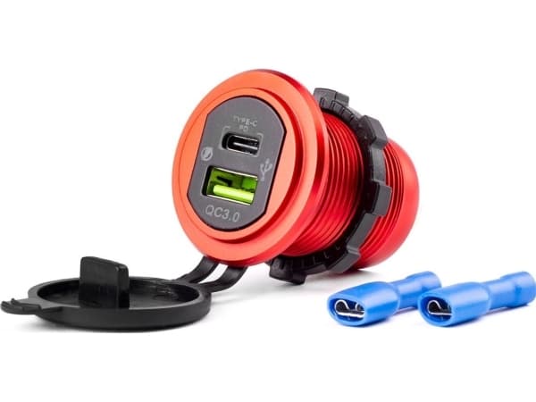 AMiO Vanntett lader med USB + USB-C kontakter 12v 24v mod-09 amio-02859