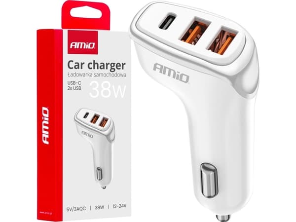 AMiO-lader Billader 2x USB-A + USB-C 38w amio-03886