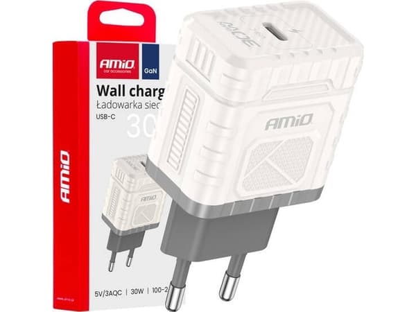 Hurtiglading GaN PD 30W USB-C Vegglader AMIO-04285