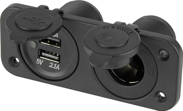 Puhallus Savukkeensytytinliitäntä, jossa on läppä+2x USB-liitäntä (1PH)