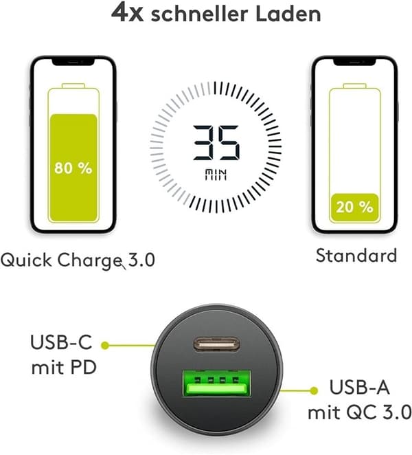 Goobay Dual USB snabbladdare för bil Lightning (27 W) laddningsadapter för bil med 1x USB-C™ och 1x USB-A, USB-C™ Lightning-kabel, 1 m, svart