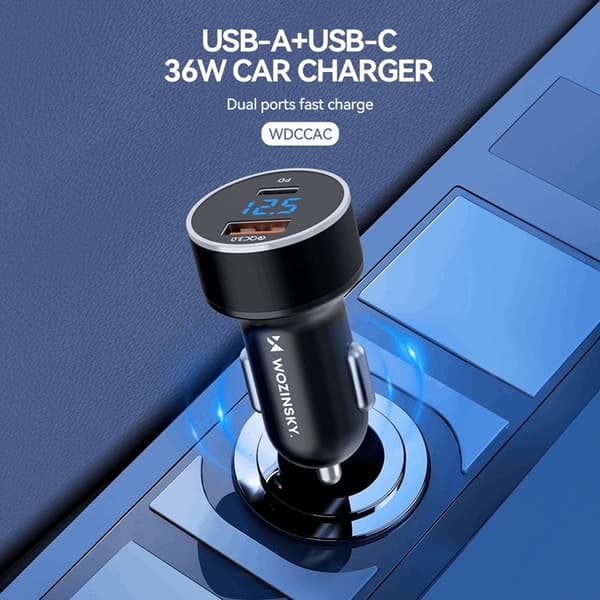 Wozinsky Billaddare USB-C USB-A 36W - Svart