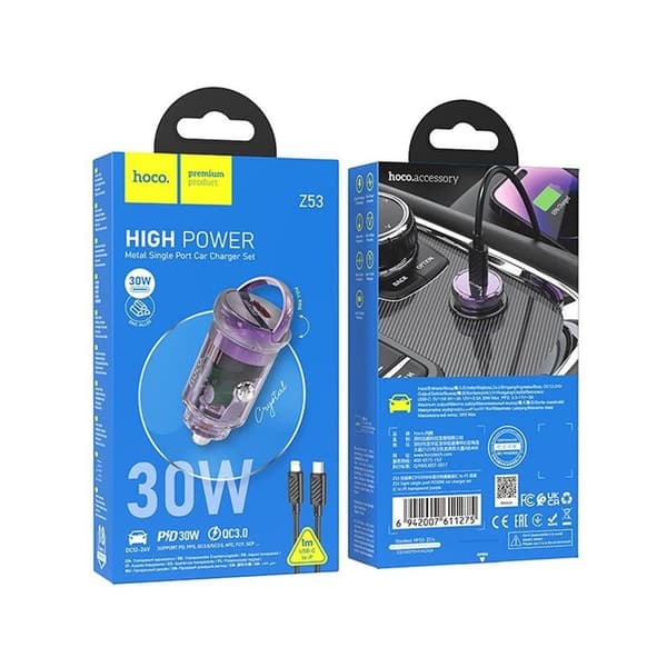 Hoco Billaddare 30W USB-C + Kabel USB-C Till Lightning Z53 - Lila