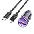 Miniatyrbild 1 av 4: Hoco Billaddare 30W USB-C + Kabel USB-C Till Lightning Z53 - Lila