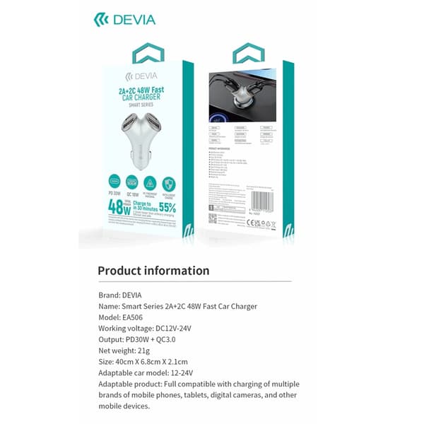 Devia Billaddare Extreme Metal PD 48W 2x USB 2x USB-C - Silver
