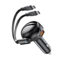 Miniatyrbild 2 av 5: Acefast Billaddare 53W USB-A Retractable Kabel 2x USB-C - Svart