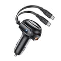 Miniatyrbild 1 av 5: Acefast Billaddare 53W USB-A Retractable Kabel 2x USB-C - Svart