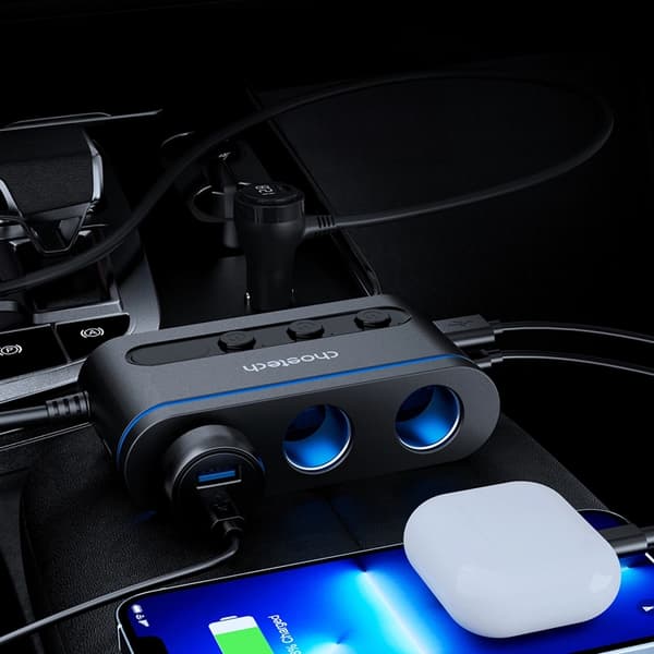 Choetech Billaddare 2xUSB-C 1xUSB-A 3xcigarette lighter - Svart