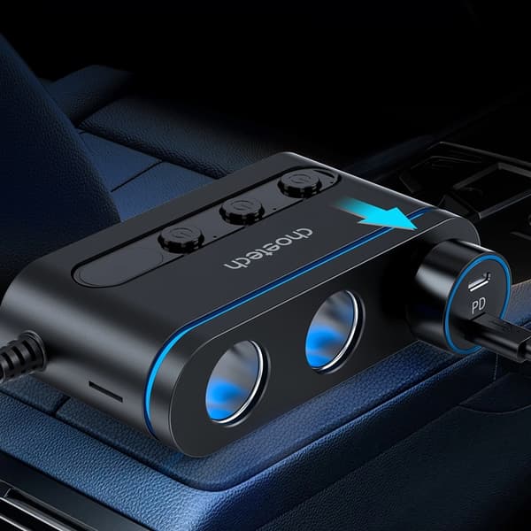 Choetech Billaddare 2xUSB-C 1xUSB-A 3xcigarette lighter - Svart