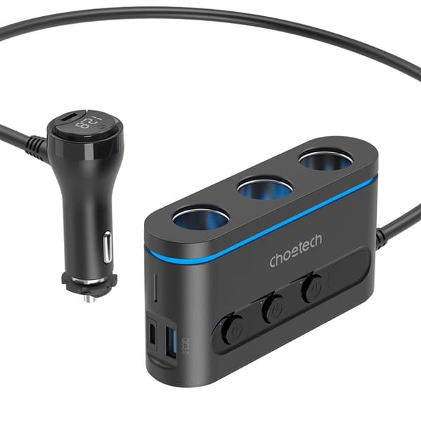 Choetech Billaddare 2xUSB-C 1xUSB-A 3xcigarette lighter - Svart