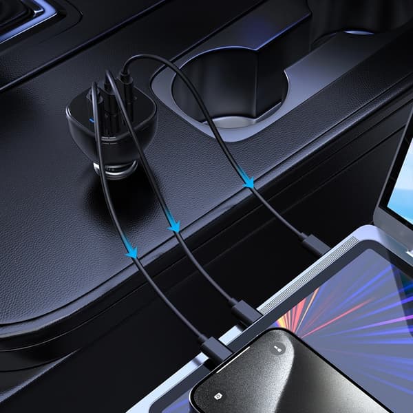 Choetech Billaddare 160W 2xUSB-C 1xUSB-A - Svart