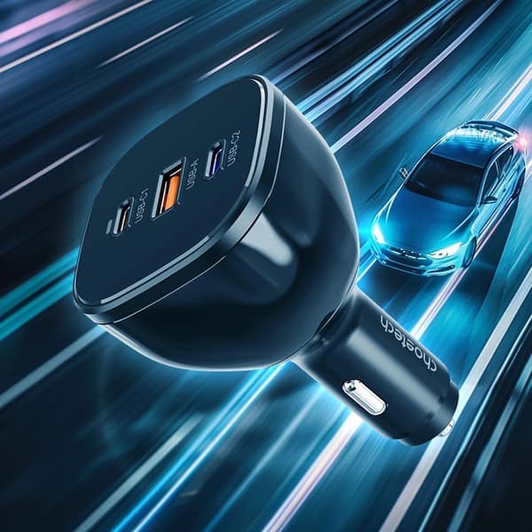 Choetech Billaddare 160W 2xUSB-C 1xUSB-A - Svart