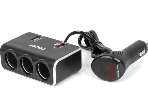 Savukkeensytytin pistorasian jakaja laturilla 2x usb-a qc3.0 12v 24v 120w 80cm amio-04364