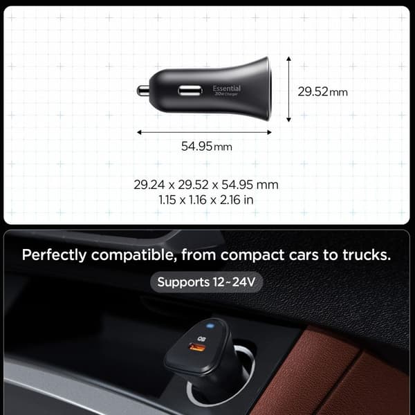 Spigen Billaddare Essential EV301 1-Port 30W - Svart
