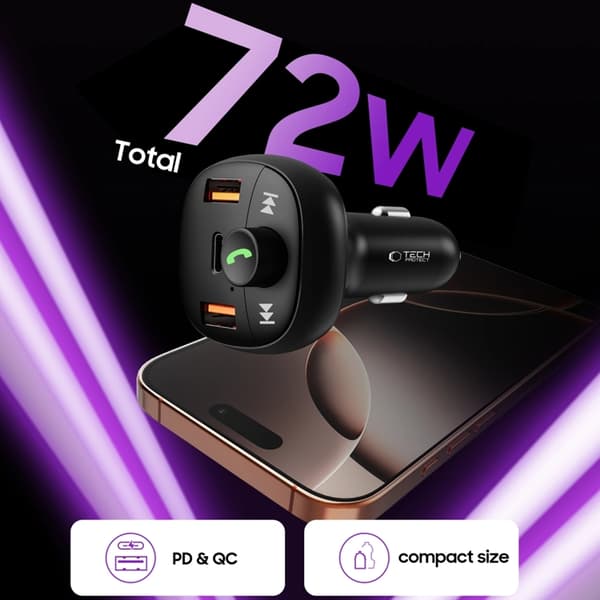 Tech Protect Billaddare USB-C Till USB-A 72W Plus Bluetooth - Svart