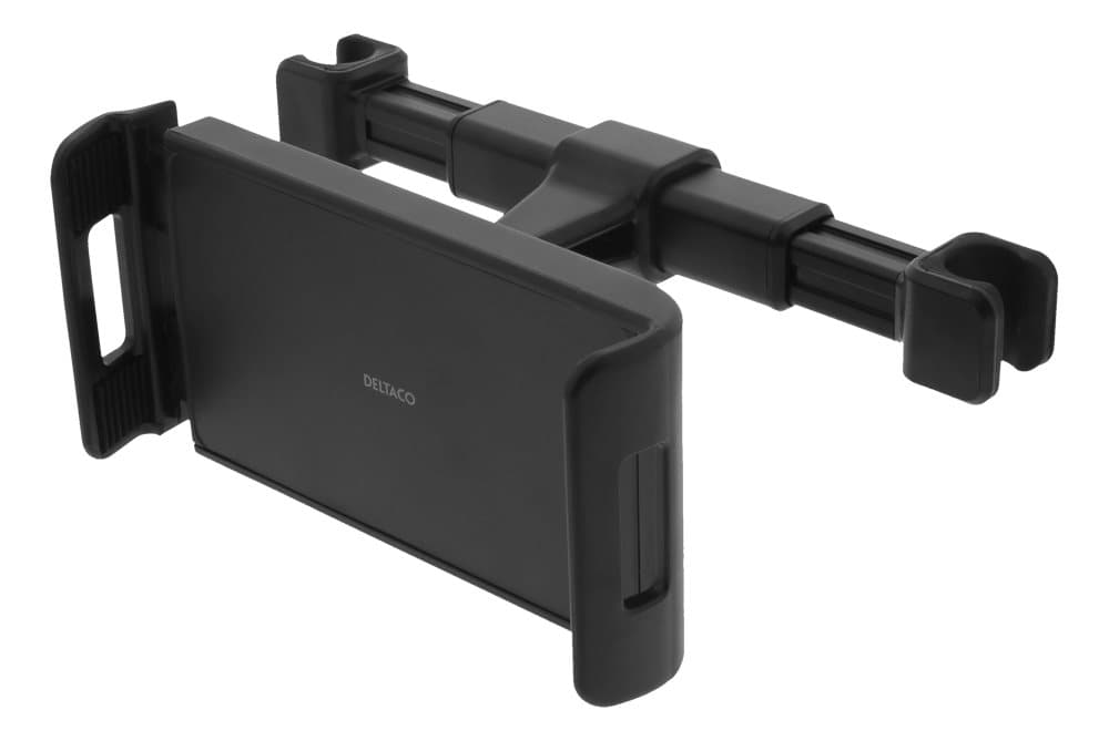 DELTACO Headrest mount for phones and tablets, 360° rotation, black