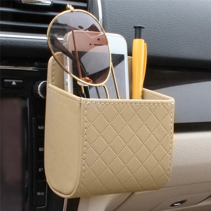 Snygg mobilhållare till bilen i PU-läder, Beige