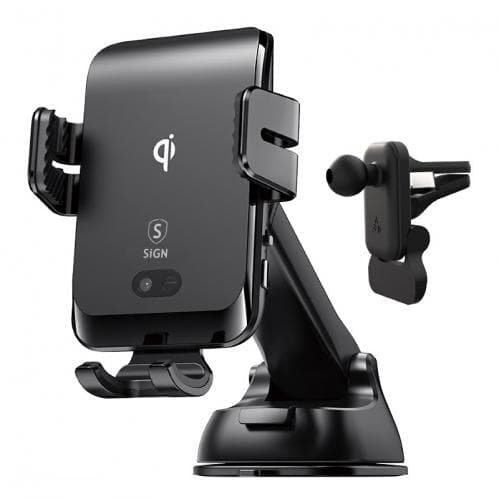 SiGN Bilhållare för Smartphones med Trådlös Laddning, 4.7"-6.8" - Svart